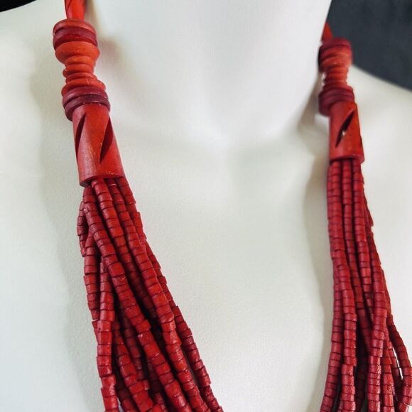 Vintage Chunky Red Multi Strand Beaded Necklace BEAUTIFUL 1502 - Picture 7 of 14